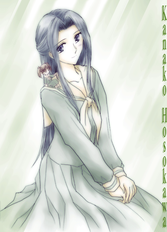 fukuzawa yumi, hosokawa kanako, maria-sama ga miteru, 00s, 1girl, character name, female focus, half updo, long hair, mini person, minigirl, school uniform, serafuku, solo