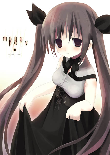 shiro (octet), shiro, original, 1girl, blouse, dress, female focus, long hair, shirt, skirt hold, sleeveless, sleeveless shirt, solo, twintails, very long hair, white shirt