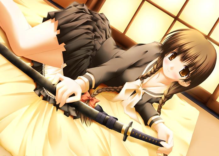 es (glasscastle), shimazu yoshino, maria-sama ga miteru, duplicate, 00s, 1girl, female focus, katana, solo, sword, weapon
