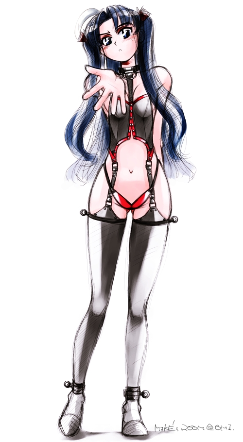 mike156, tohsaka rin, fate/stay night, fate (series), 00s, 1girl, black thighhighs, female focus, legs, lingerie, long legs, panties, red panties, solo, thighhighs, two side up, underwear