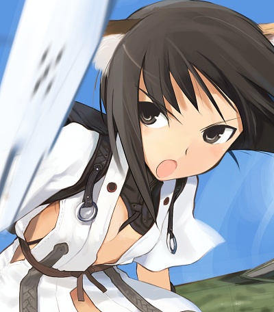 shimada fumikane, kuroe ayaka, strike witches, strike witches zero, world witches series, lowres, 00s, 1girl, animal ears, black eyes, black hair, cat ears, digital bs tuners, dog ears, female focus, open mouth, solo