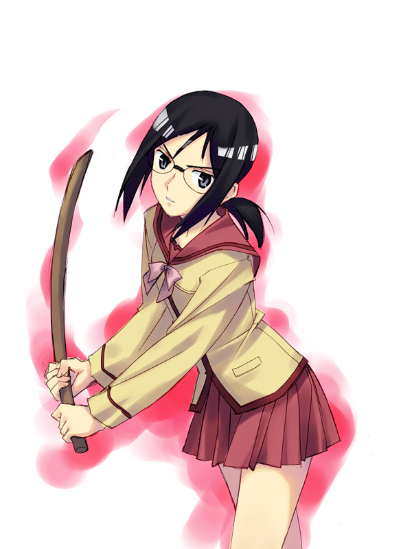 murakami suigun, hida sayuri, f-ism, gokujou seitokai, 00s, 1girl, bokken, female focus, ponytail, solo, sword, weapon, wooden sword