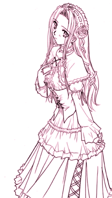 shizuki michiru, hosokawa kanako, maria-sama ga miteru, 00s, 1girl, female focus, goth fashion, lolita fashion, monochrome, purple theme, simple background, solo, white background