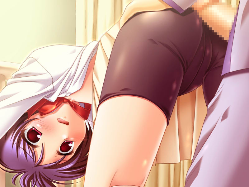 mizui kaou, suwa hatsumi, supacchu!, game cg, 1boy, 1girl, all fours, bike shorts, censored, hetero, loli, mosaic censoring, open clothes, open shirt, penis, shirt, solo, solo focus
