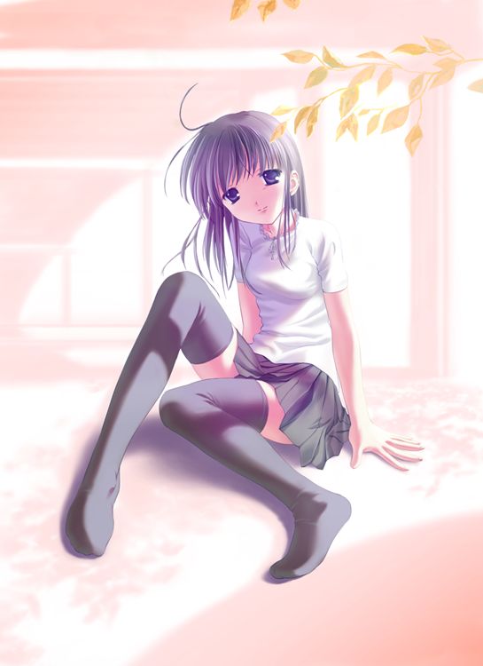 takoyaki (roast), original, 1girl, ahoge, black thighhighs, female focus, grey thighhighs, solo, thighhighs, zettai ryouiki