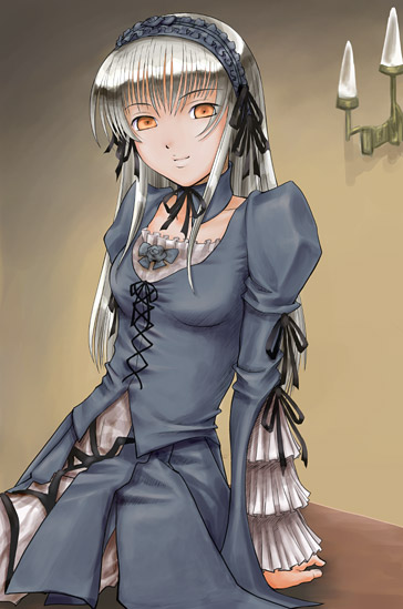 shirayuki shoushirou, suigintou, rozen maiden, silver hair, 00s, 1girl, female focus, goth fashion, orange eyes, solo