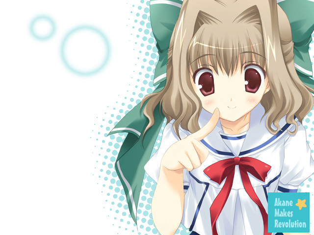 ikegami akane, aisia, da capo, da capo i, da capo second season, secondseason, 00s, 1girl, blonde hair, bow, female focus, finger to mouth, hair bow, hair intakes, halftone, halftone background, looking at viewer, red eyes, ribbon, school uniform, serafuku, short hair, smile, solo, wavy hair