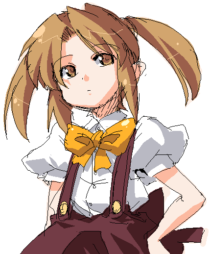 onija tarou, original, 1girl, female focus, hand on own hip, oekaki, simple background, solo, twintails, waitress