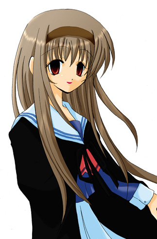 buchou, mahoraba, lowres, 00s, 1girl, brown hair, female focus, long hair, red eyes, school uniform, solo