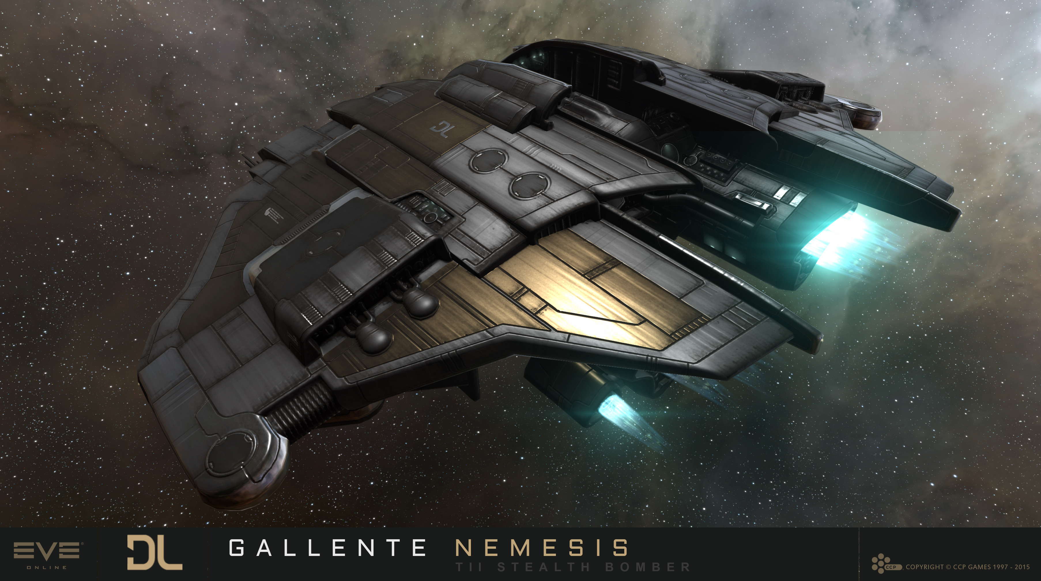 eve online, absurdres, commentary, highres, maya (medium), official art, 3d, advanced ship (eve online), attack ship (eve online), company logo, company name, copyright logo, copyright name, covert ops (eve online), dated, duvolle laboratories (eve online), english text, flying, frigate (eve online), gallente federation (eve online), glowing, logo, military vehicle, no humans, outdoors, realistic, science fiction, space, spacecraft, star (sky), starry sky background, tech 2 ship (eve online), thrusters, vehicle focus, vehicle name, ymir jonsson