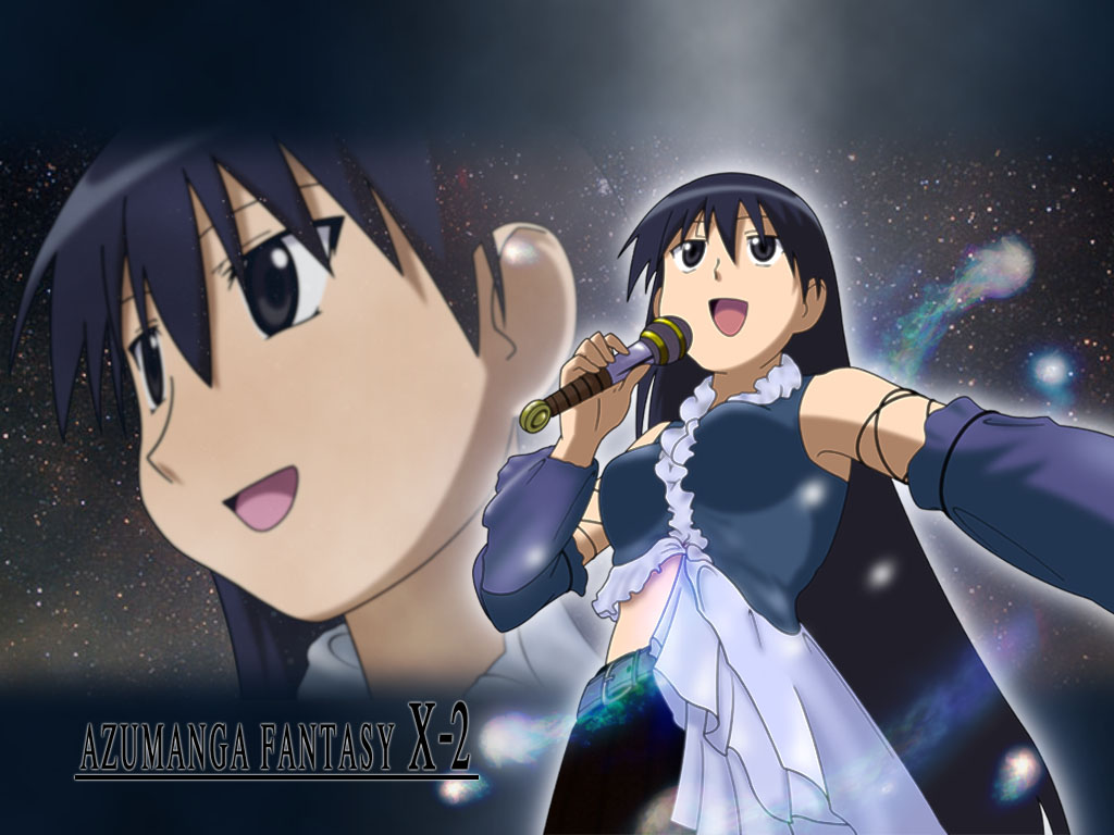 niinii, lenne (ff10), sakaki (azumanga daioh), yuna, yuna (ff10), azufan, azumanga daiou, final fantasy, final fantasy x, final fantasy x-2, 1girl, alternate costume, cosplay, crossover, fantasy, lenne (cosplay), multiple views, parody, space, trait connection, yuna (cosplay), yuna (ff10) (cosplay), zoom layer