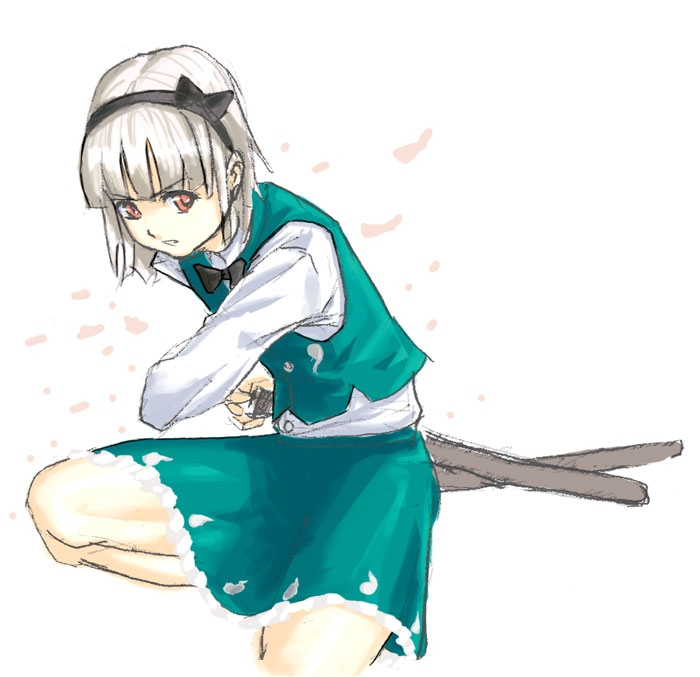 star (starpage), konpaku youmu, touhou, 1girl, female focus, fighting stance, katana, petals, simple background, solo, sword, weapon