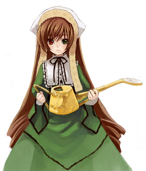 yuuryuu nagare, suiseiseki, rozen maiden, 00s, 1girl, female focus, headscarf, heterochromia, long hair, simple background, solo, very long hair, white background, white headscarf