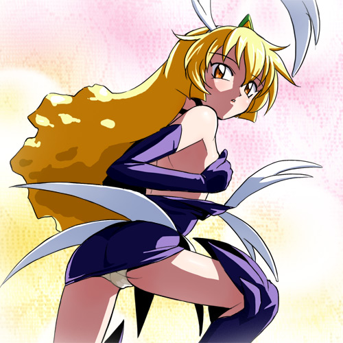haruyama kazunori, pixy misa, pretty sammy, mahou shoujo pretty sammy, lowres, 1990s (style), 1girl, boots, elbow gloves, female focus, gloves, leg lift, panties, pantyshot, retro artstyle, solo, thigh boots, thighhighs, topless female, underwear, upskirt, white panties