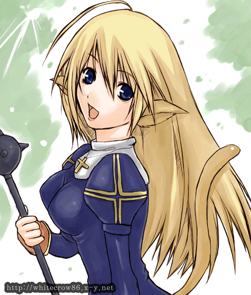 priest (ragnarok online), ragnarok online, animal ears, mace, priest, priestess, solo, tail, weapon