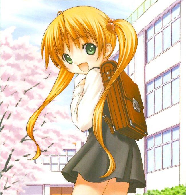 inou shin, character request, source request, 1girl, backpack, bag, female focus, randoseru, solo, twintails