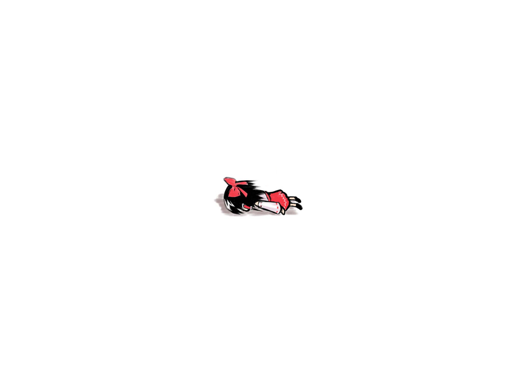 hakurei reimu, touhou, 1girl, black hair, bow, chibi, face down, faceplant, female focus, hair bow, lying, on stomach, simple background, solo