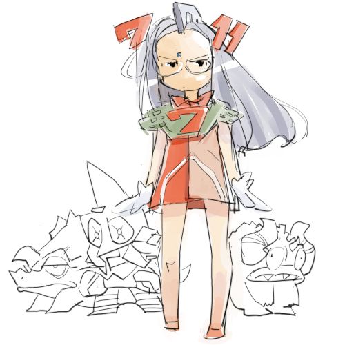 7 eleven-tan, original, lowres, 1girl, 711tan, barefoot, convenience store, dress, female focus, glasses, gloves, grey hair, long hair, personification, product girl, shop, solo