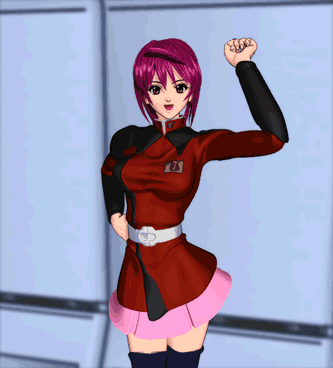 lunamaria hawke, gundam, gundam seed, gundam seed destiny, animated, animated gif, lowres, 00s, 1girl, 3d, bouncing breasts, breasts, dancing, female focus, oppai oppai, solo, thighhighs