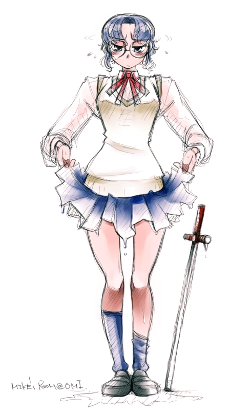 mike156, ciel (tsukihime), tsukihime, 00s, black keys (type-moon), pleated skirt, school uniform, serafuku, skirt, sweater, sweater vest, sword, vest, weapon