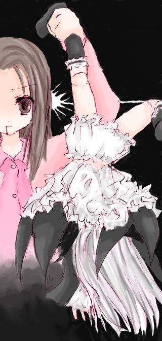 kakizaki megu, suigintou, rozen maiden, 00s, 2girls, bloomers, multiple girls, size difference, white bloomers, white hair