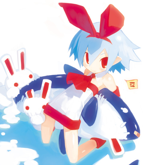 harada takehito, pleinair, same-san, usagi-san, disgaea, nippon ichi, original, 1girl, female focus, pointy ears, rabbit, solo, stuffed animal, stuffed toy