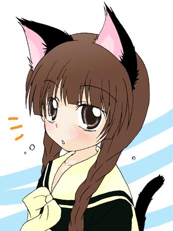 shimazu yoshino, maria-sama ga miteru, lowres, 00s, 1girl, animal ears, cat ears, female focus, simple background, solo, white background