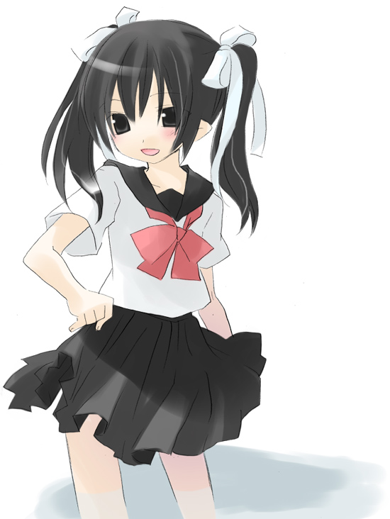 sazaki ichiri, original, 1girl, female focus, pleated skirt, school uniform, serafuku, simple background, skirt, solo, twintails, white background