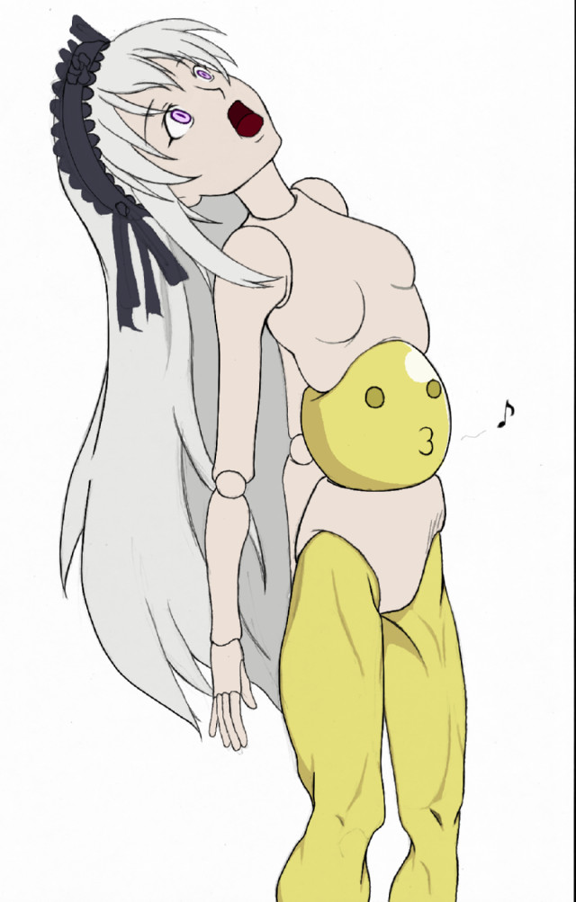 onsokumaru, suigintou, ninin ga shinobuden, rozen maiden, crossover, doll, doll joints, joints, junk, microphone, no midriff, o3o, pale skin, parody, solo, what