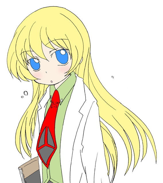 kotopan, rebecca miyamoto, pani poni dash!, 00s, 1girl, blonde hair, blue eyes, book, child, female focus, lab coat, long sleeves, necktie, red necktie, solo