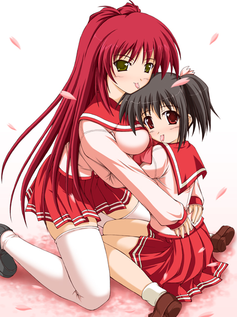 akimoto dai, kousaka tamaki, yuzuhara konomi, to heart (series), to heart 2, 00s, cherry blossoms, thighhighs, white thighhighs
