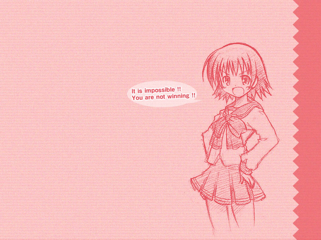 tonami yuma, to heart (series), to heart 2, 00s, 1girl, english text, female focus, monochrome, pink theme, school uniform, short hair, solo, speech bubble