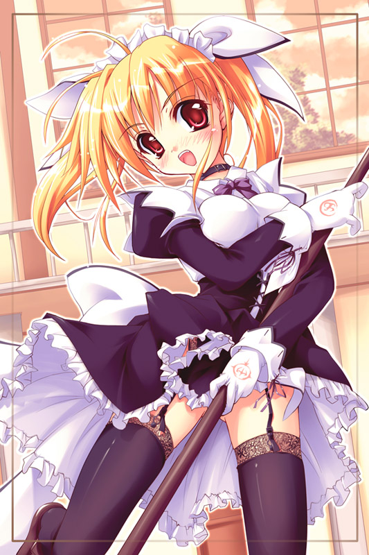 onsokuzekuu, character request, copyright request, 1girl, ahoge, female focus, garter belt, lingerie, maid, solo, thighhighs, twintails, underwear