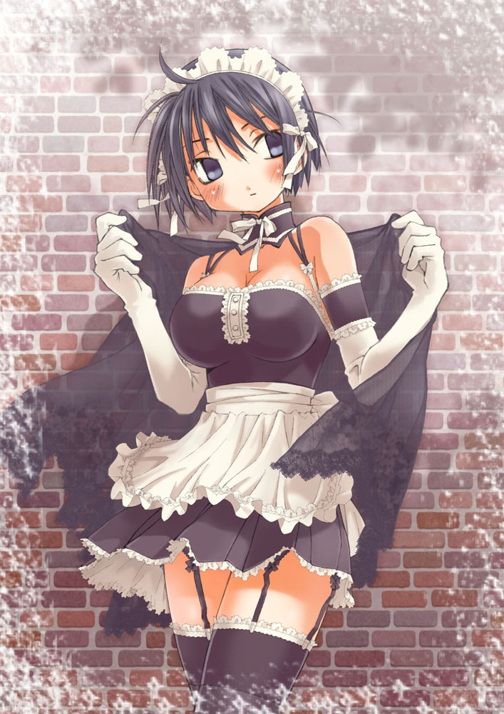 tsubaki asu, sawatari izumi, kore ga watashi no goshujin-sama, black legwear, garters, arm garter, choker, elbow gloves, garter belt, gloves, lingerie, maid, thighhighs, underwear
