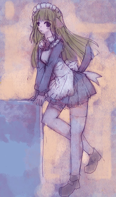 momiji mao, 1girl, animal ears, female focus, maid, solo, tail, thighhighs