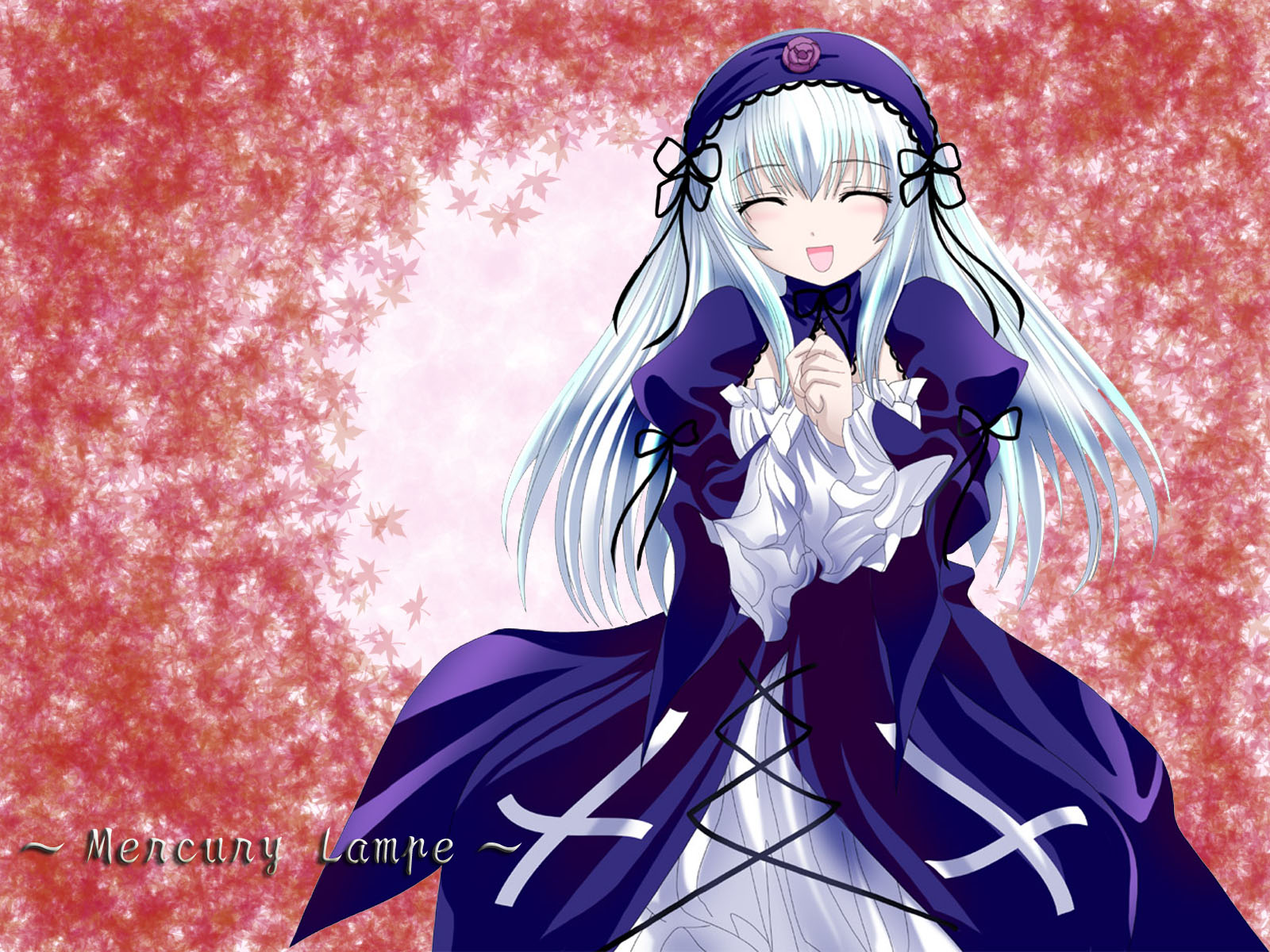 namamo nanase, suigintou, rozen maiden, highres, 00s, 1girl, ^ ^, closed eyes, cross, female focus, inverted cross, solo