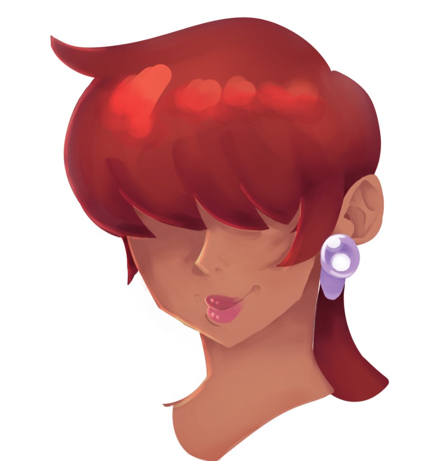 1shermieaday, shermie (kof), the king of fighters, 1girl, breasts, curvy, dark-skinned female, dark skin, earrings, female focus, huge breasts, jewelry, large breasts, long hair, ponytail, red hair, smile, smiley face, tan, thick lips
