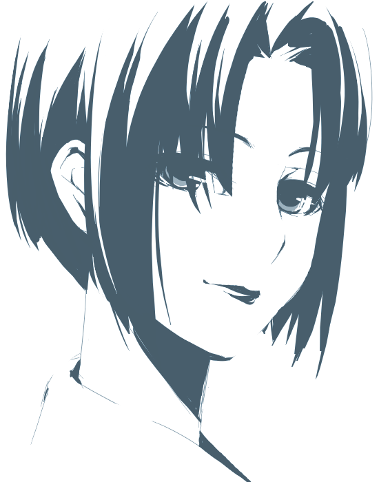 kyo (kuroichigo), mizuno youko, maria-sama ga miteru, 00s, 1girl, blue theme, female focus, high contrast, lipstick, makeup, monochrome, portrait, short hair, solo