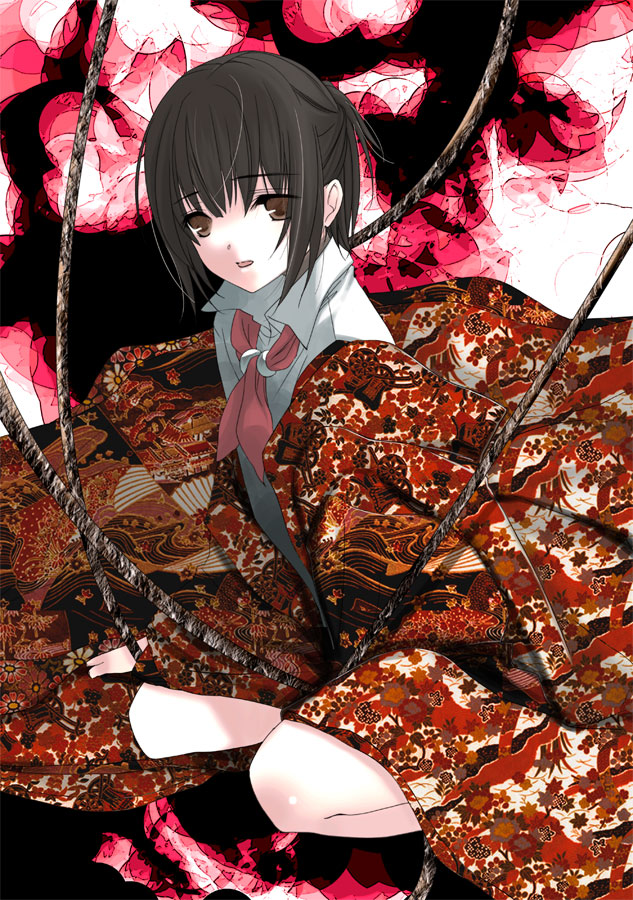 kirino kasumu, hinasaki miku, fatal frame, fatal frame 3, 1girl, black hair, brown eyes, female focus, school uniform, serafuku, solo