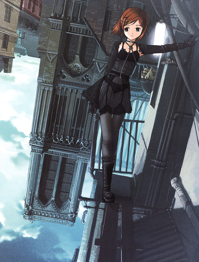 yoshida seiji, original, 1girl, architecture, arm behind back, bangs pinned back, black boots, black garter belt, black panties, black thighhighs, boots, breasts, female focus, garter belt, goth fashion, gothic architecture, gothic lolita, hair ornament, hairclip, lingerie, lolita fashion, panties, see-through clothes, small breasts, solo, standing, thighhighs, underwear, upside-down, vertigo