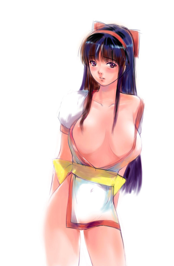 nakoruru, samurai spirits, 1girl, breasts, female focus, large breasts, nipples, open clothes, open shirt, pelvic curtain, shirt, solo