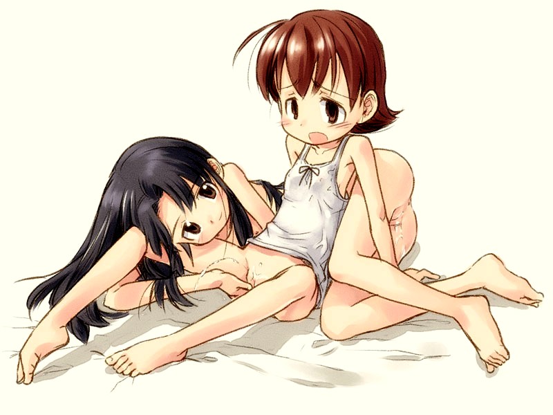 nagatsuki misoka, original, toe-point, duplicate, 2girls, anus, barefoot, black hair, blush, bottomless, brown eyes, brown hair, camisole, cleft of venus, feet, female ejaculation, fingering, flat chest, kodomo doushi, lingerie, loli, multiple girls, nipples, pee, peeing, pussy, pussy juice, toes, uncensored, underwear, yuri