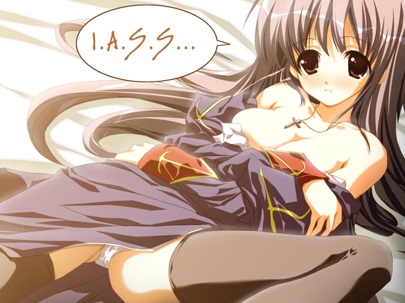 priest (ragnarok online), ragnarok online, 1girl, black panties, breasts, cleavage, female focus, medium breasts, panties, pantyshot, priest, priestess, solo, speech bubble, thighhighs, underwear, white panties