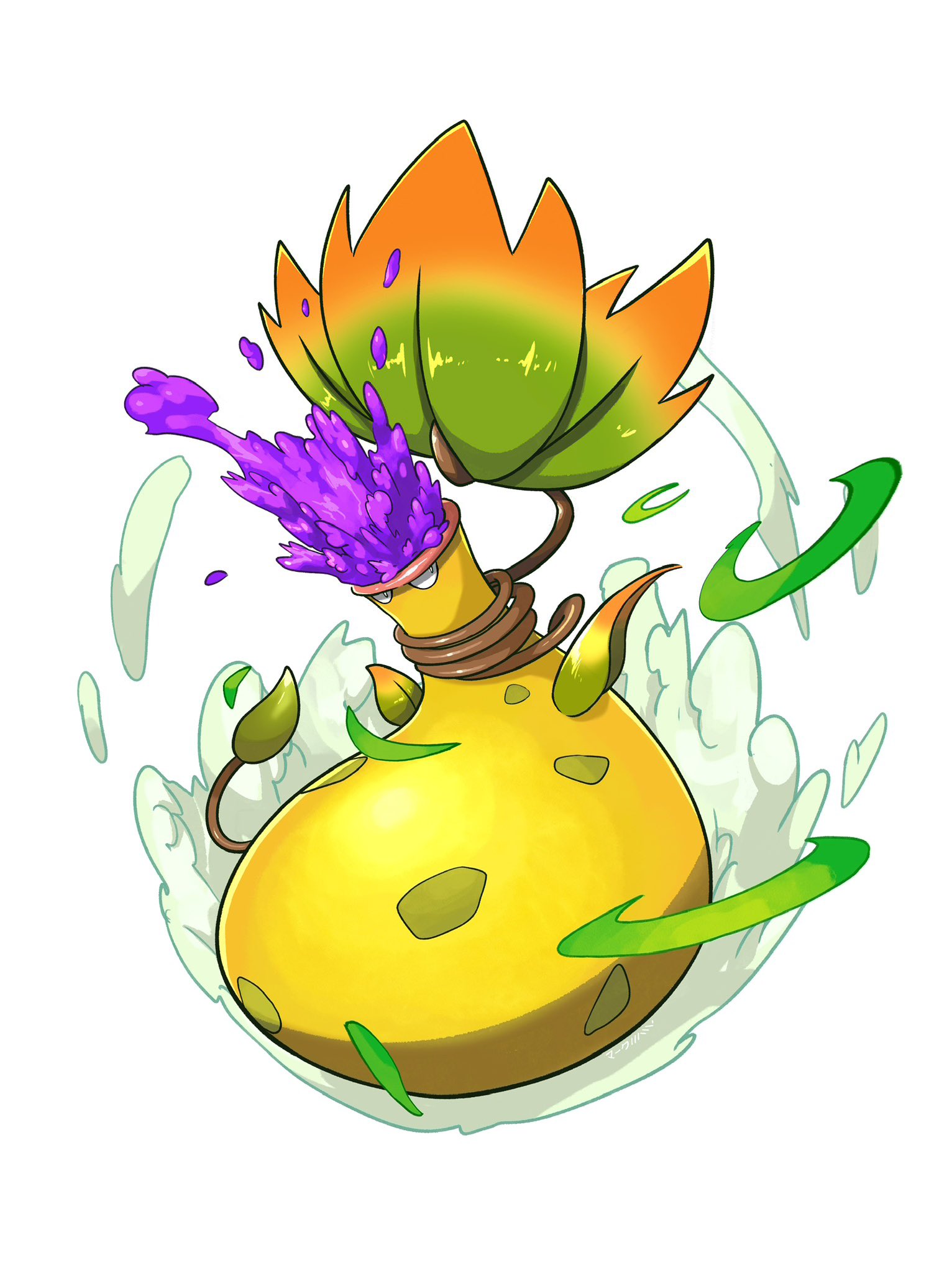 mark331, mega victreebel, nintendo, pokemon, commentary, hashtag-only commentary, highres, colored skin, full body, leaf, no humans, poison, pokemon (creature), razor leaf (pokemon), simple background, white background, yellow skin