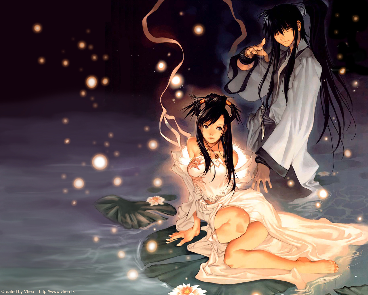 kim hyung tae, wallpaper, photoshop, barefoot, earrings, flower, game, jewelry, lily (flower), lily pad, orb, single earring, water
