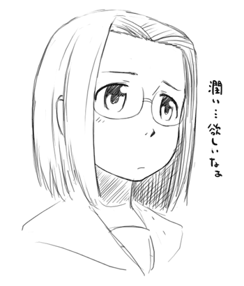 nagian, shijou mitsue, kamichu!, graphite (medium), lowres, traditional media, 00s, 1girl, female focus, greyscale, monochrome, sketch, solo