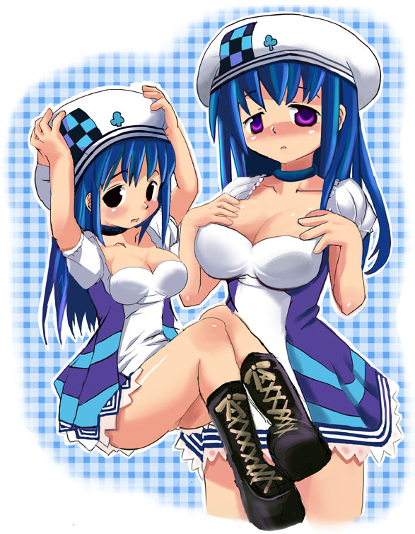 sasago kaze, arin (pangya), pangya, 2girls, beret, boots, dual persona, hat, lace-up boots, multiple girls