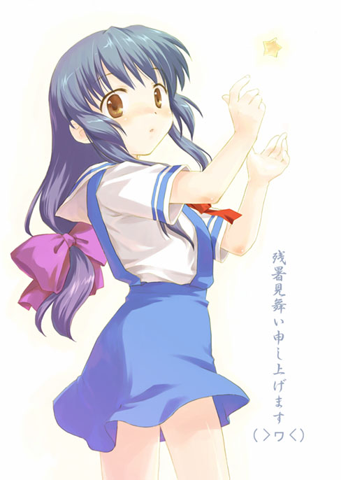 misaki juri, ibuki fuuko, clannad, 00s, 1girl, female focus, long hair, low-tied long hair, school uniform, serafuku, skirt, solo, suspender skirt, suspenders