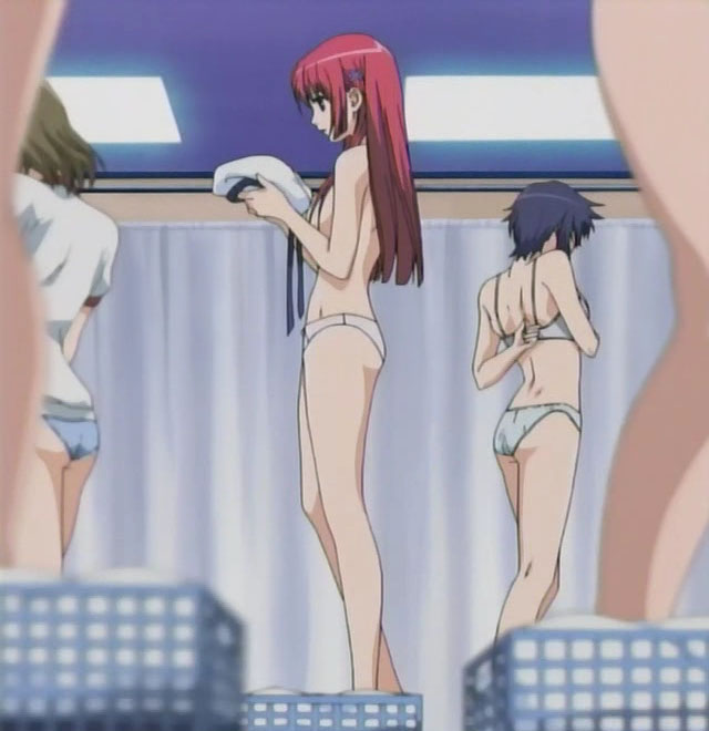 shirakawa kotori, da capo, da capo i, da capo second season, light, lights, anime screenshot, 00s, 5girls, arm behind back, ass, back, basket, beret, blue hair, blue panties, blurry, bra, breasts, brown hair, ceiling, censored, convenient censoring, curtains, depth of field, from side, full body, grey bra, grey panties, gym uniform, hair ornament, hairclip, hat, hat ribbon, holding, indoors, legs, locker, locker room, long hair, long legs, multiple girls, no pants, panties, profile, red hair, ribbon, shirt, short hair, short sleeves, sideboob, sidelocks, small breasts, solo focus, spiked hair, standing, topless female, underwear, underwear only, undressing, unworn hat, unworn headwear, very long hair, white panties