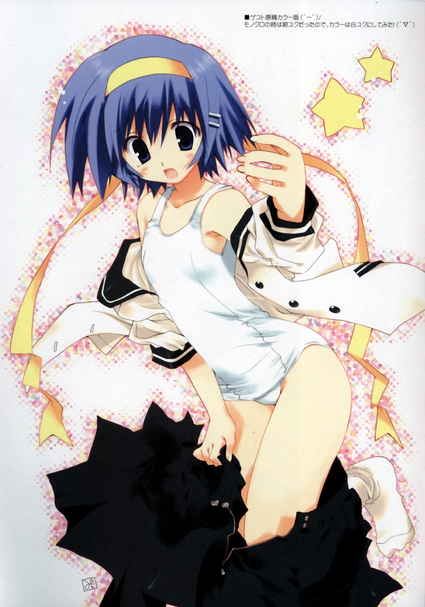 mitsumi misato, original, highres, 1girl, blue hair, female focus, hairband, one-piece swimsuit, school swimsuit, short hair, socks, solo, swimsuit, thighs, undressing, white one-piece swimsuit, white school swimsuit, white socks